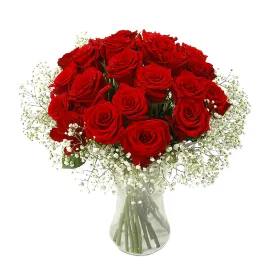 Red roses with baby's breath Title «CityFlowers Dubai» in Dubai»
