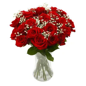 Red roses with gypsophila Title «CityFlowers Dubai» in Dubai»