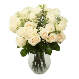 White roses with gypsophila Title «CityFlowers Dubai» in Dubai»