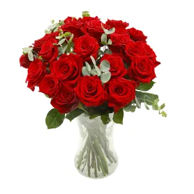 Red roses with eucalyptus Title «CityFlowers Dubai» in Dubai»
