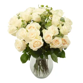 White roses with eucalyptus Title «CityFlowers Dubai» in Dubai»